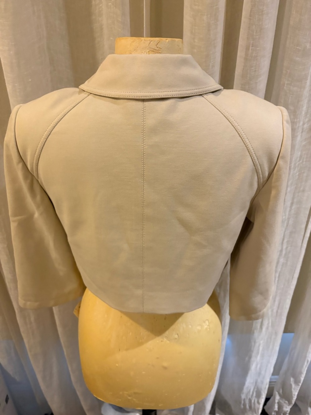 Kay Unger Cropped Cream Jacket with Tan Accent Buttons - Picture 2 of 4